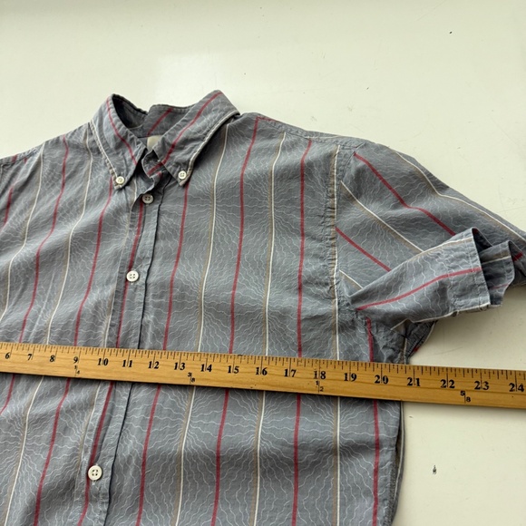 Billy Reid Slim Fit Gray 90s Striped SS Casual Button Down Shirt Mens MEDIUM - Picture 5 of 7